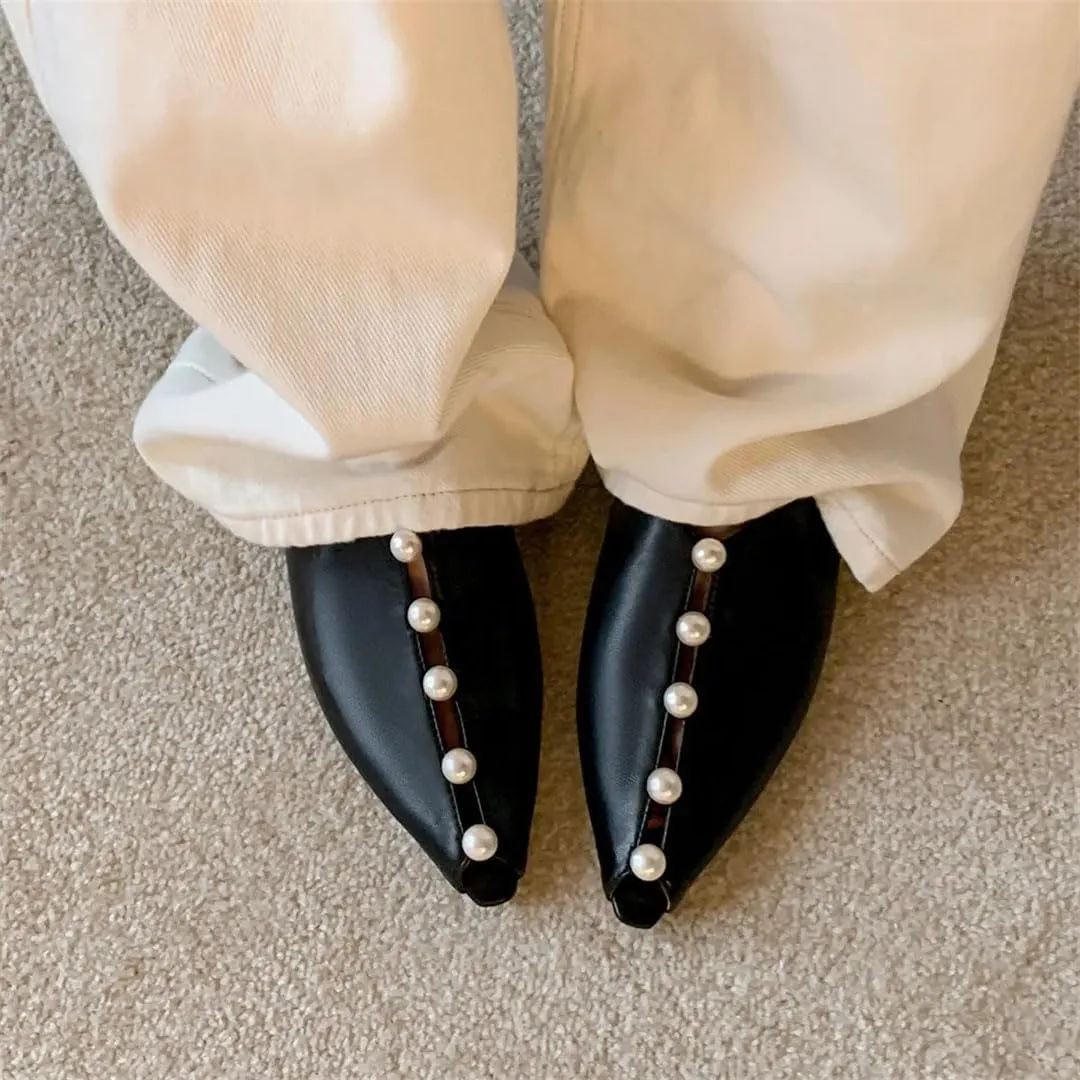 WomenS Sheepskin Pointed Toe Low Heel Slip-On Versatile Outdoor Mules for Daily Shopping and Walking