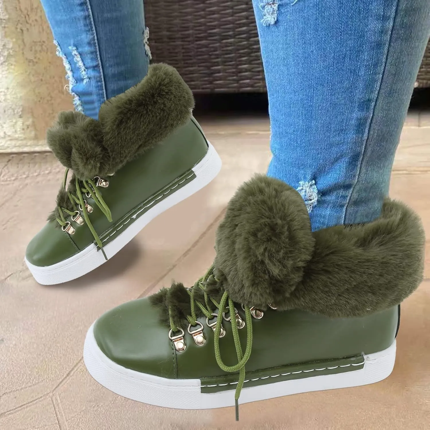 Womens Shoes Dressy Casual Fall Winter Wedge Womens Winter Booties Slip On Snowboots for Women Pink Fur Boots Womens Winter Boots Waterproof Insulated Deals of The Day