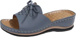 Women's Slip-On Wedge Sandals Chic Bow Orthopedic Sandals Lightweight Comfortable Open Toe Slippers Summer Beach Slip-On Shoes Soft Insole & Anti-Slip Sole Boho Slingback Sandal