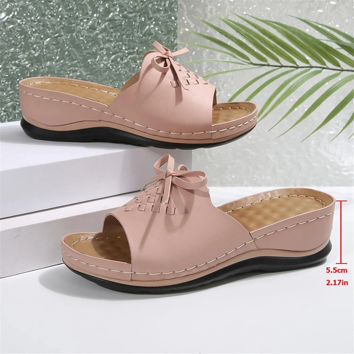 Women's Slip-On Wedge Sandals Comfortable Walking Sandal Open Toe Wedge Slides Shoes Casual Arch Support Shoes Dressy Summer Anti-Slip Sole Boho Sandals Lightweight Shoe