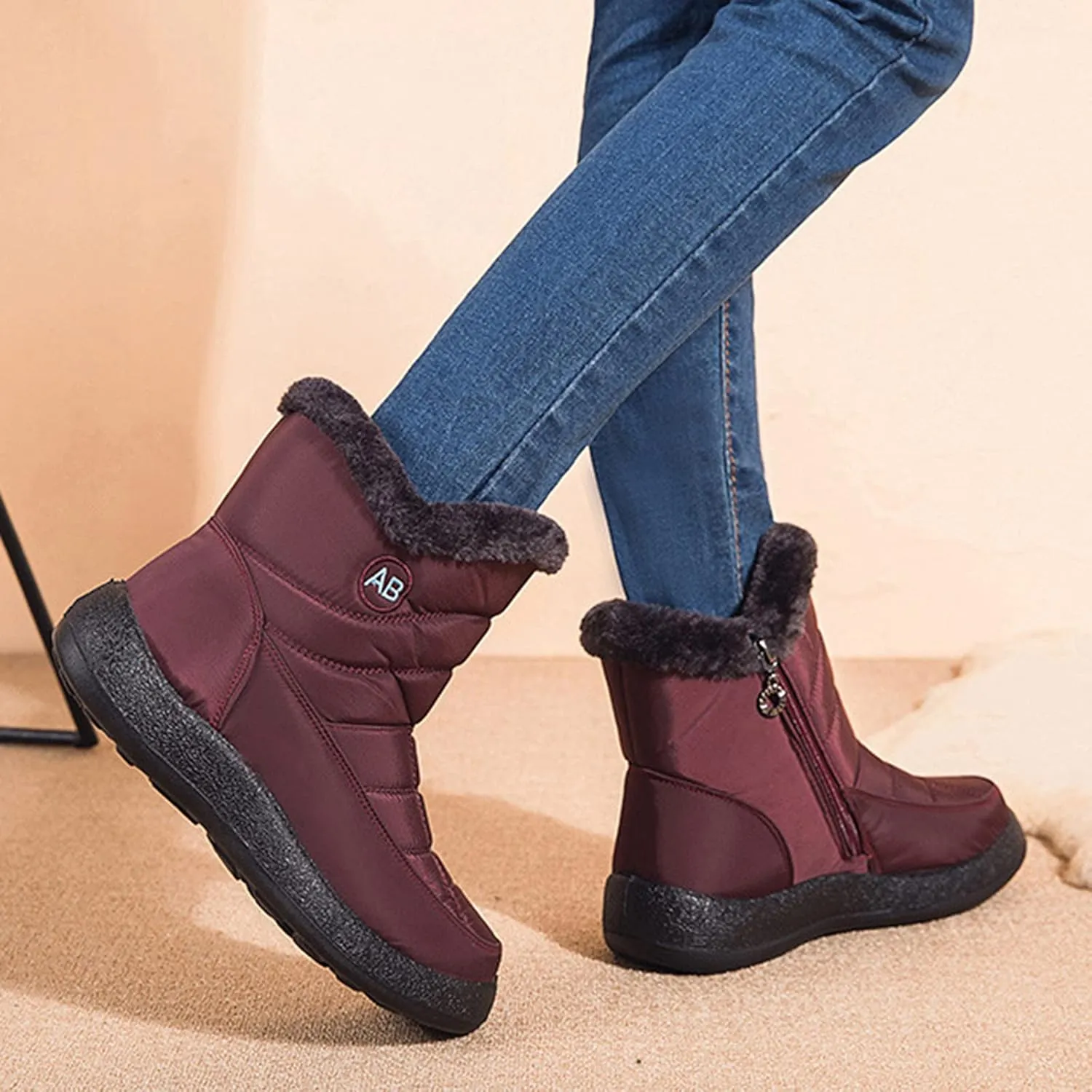 Womens Snow BootsWinter Boots for Women Waterproof Cloth Womens Winter Warm Boots Round Toe Thick Bottom Winter Boots