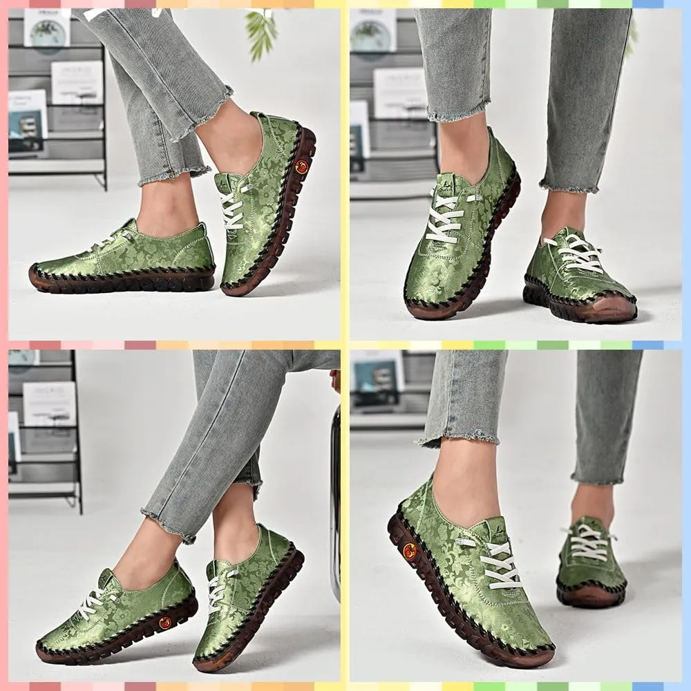 Women's Soft Orthopedic Loafers  Handmade Slip-On Flats with Floral Embroidery, Cushioning, Arch Support, Anti-Slip Sole & All-Day Comfort
