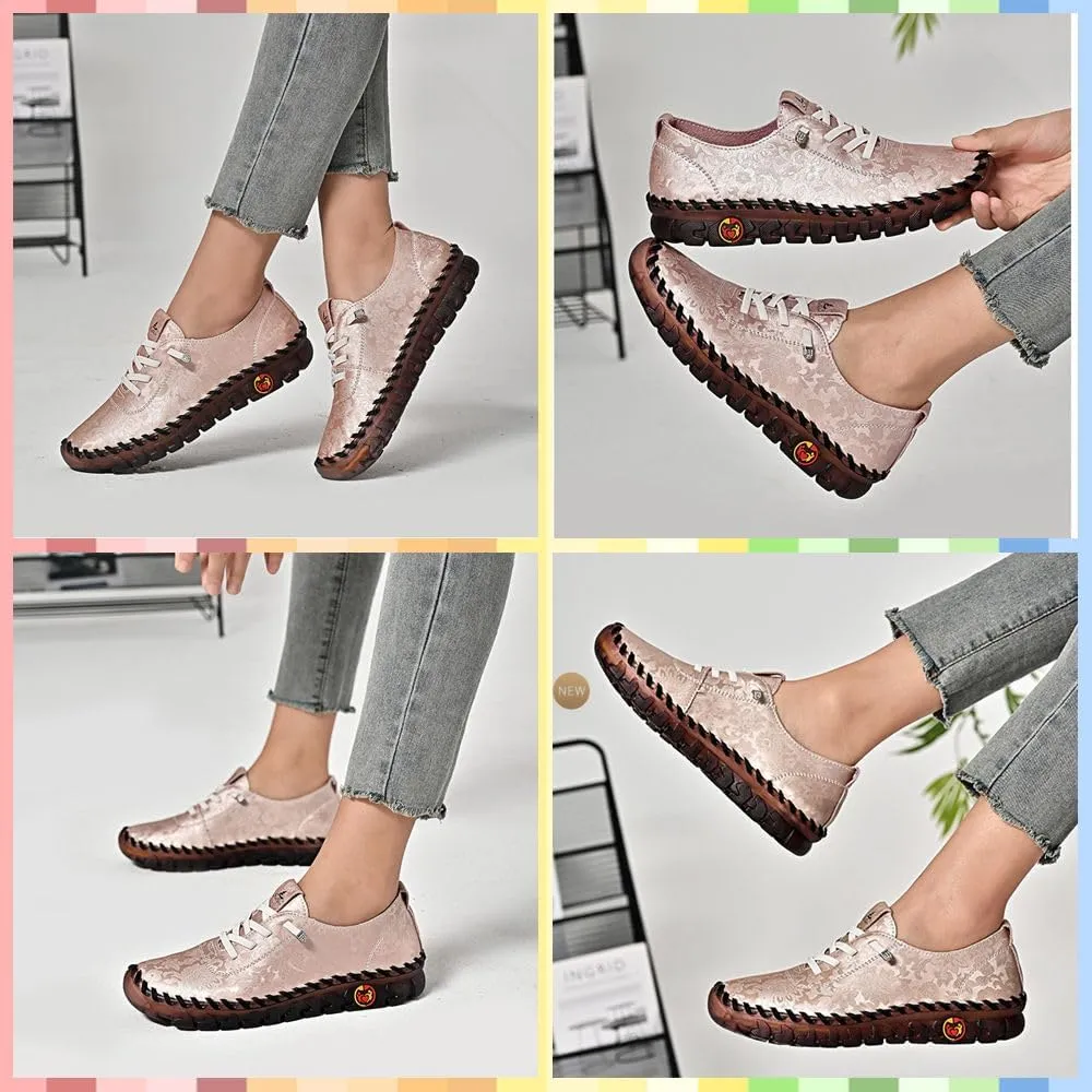 Women's Soft Orthopedic Loafers  Handmade Slip-On Flats with Floral Embroidery, Cushioning, Arch Support, Anti-Slip Sole & All-Day Comfort