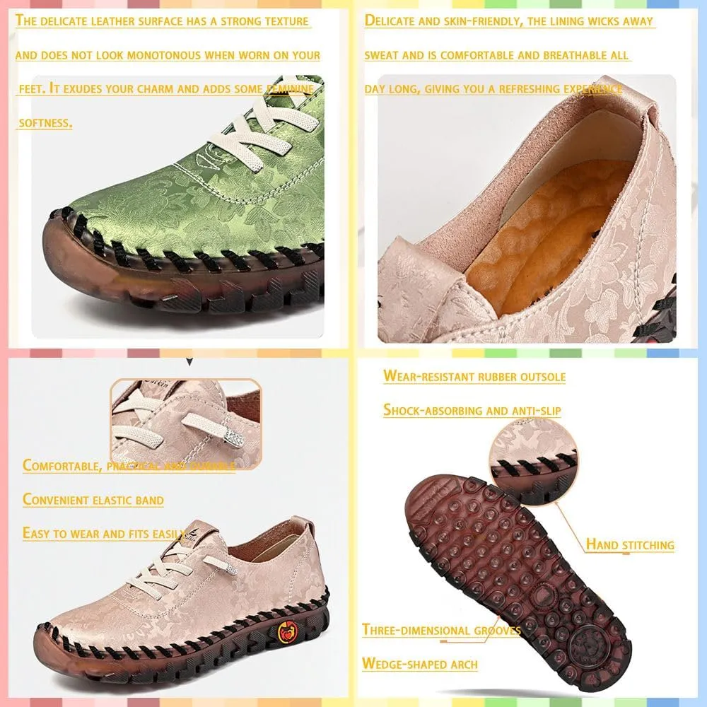 Women's Soft Orthopedic Loafers  Handmade Slip-On Flats with Floral Embroidery, Cushioning, Arch Support, Anti-Slip Sole & All-Day Comfort