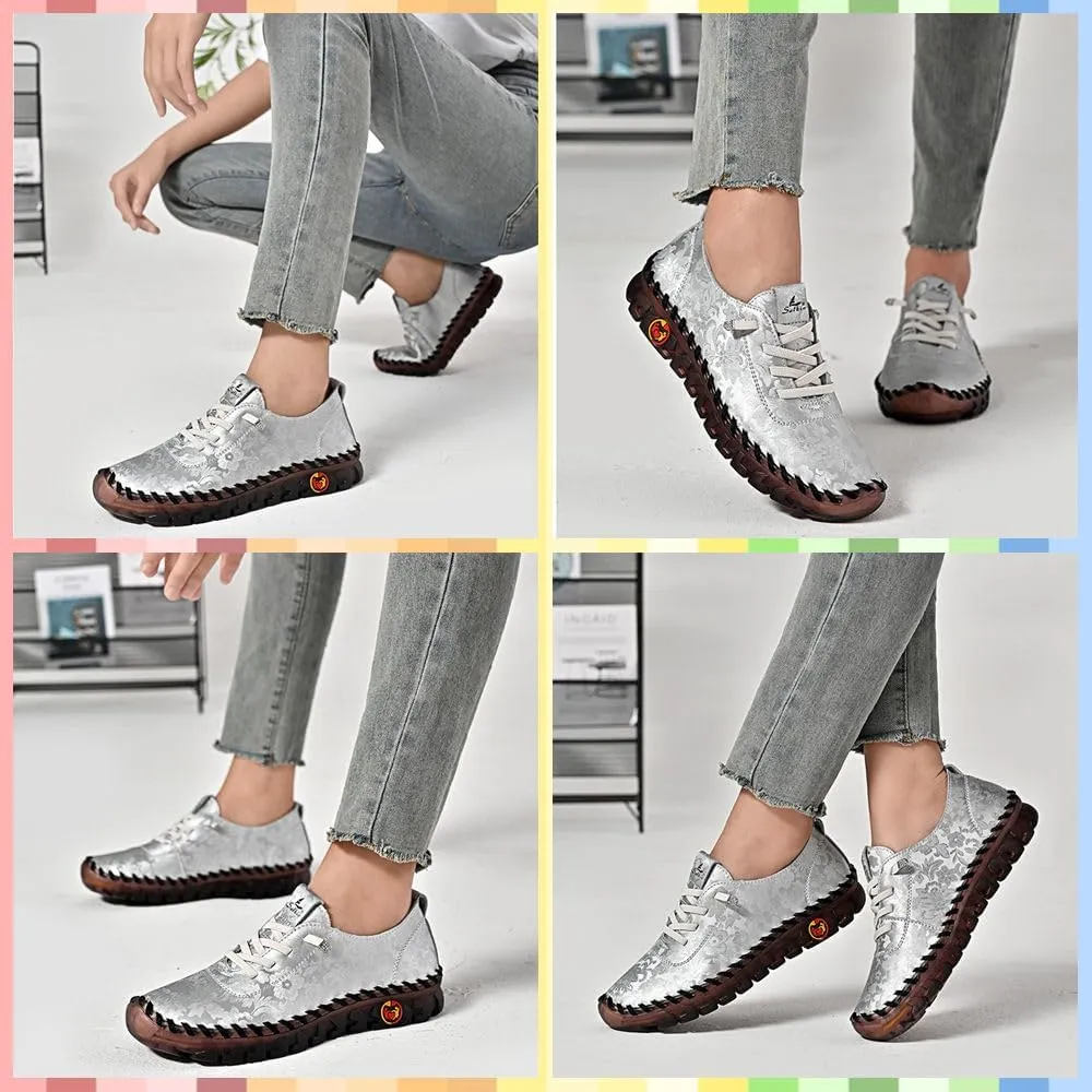 Women's Soft Orthopedic Loafers  Handmade Slip-On Flats with Floral Embroidery, Cushioning, Arch Support, Anti-Slip Sole & All-Day Comfort