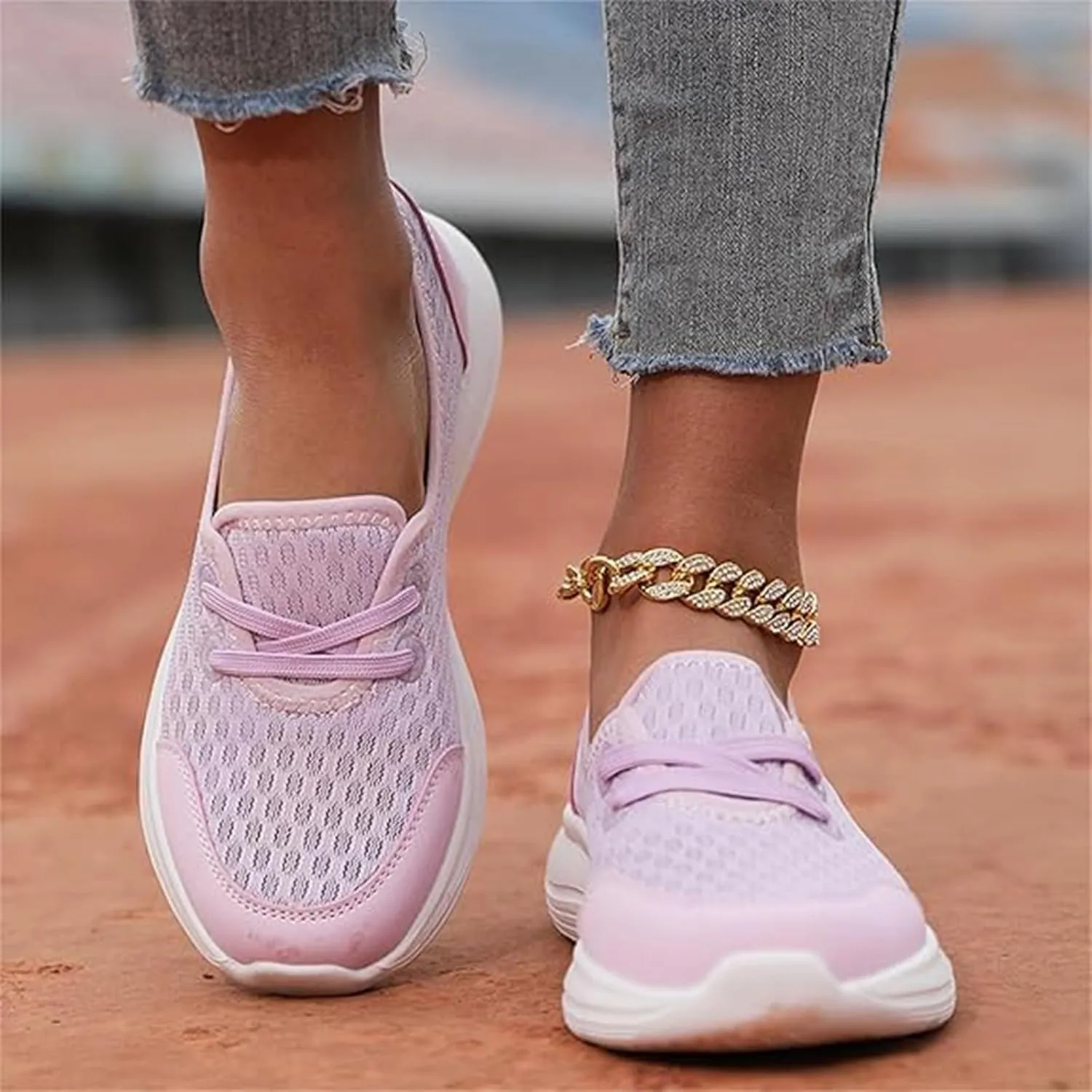 Womens Soft Sole Mesh Comfort Orthopedic Shoes, Comfortable Flat Arch Support Slip-on Walking Shoes for Women