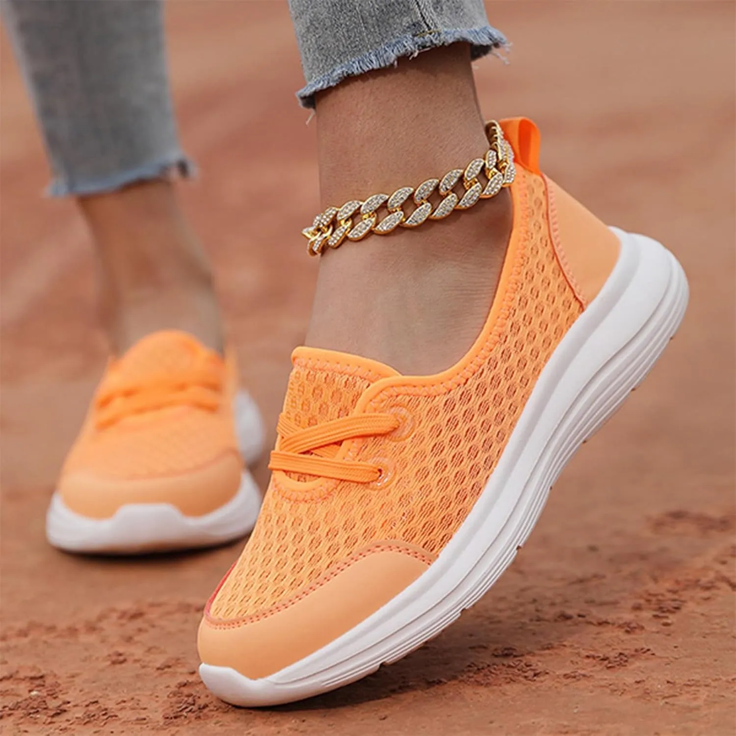 Womens Soft Sole Mesh Comfort Orthopedic Shoes, Comfortable Flat Arch Support Slip-on Walking Shoes for Women