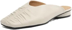WomenS Square Toe Genuine Leather Square Heel Low Heel 2Cm Pull On Concise Casual Mules