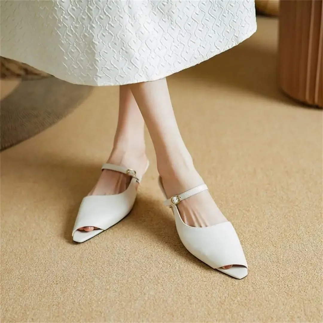 WomenS Street Style Genuine Leather Peep Toe Low Wedge Heel Platform Office Dress Mules