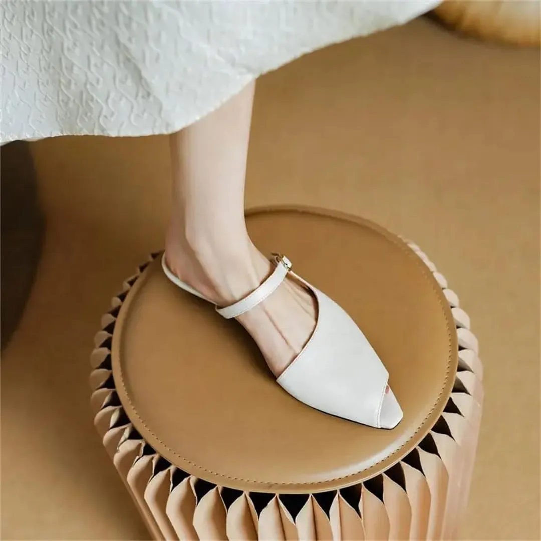 WomenS Street Style Genuine Leather Peep Toe Low Wedge Heel Platform Office Dress Mules
