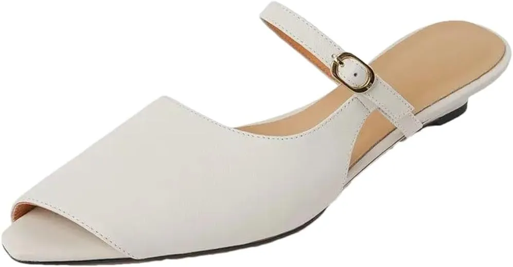 WomenS Street Style Genuine Leather Peep Toe Low Wedge Heel Platform Office Dress Mules