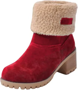 Womens Wide Winter Warm Snow Boots Weather Comfortable And Womens Boots Wide Calf Plush Lined Walking Shoes (Red, 6.5)