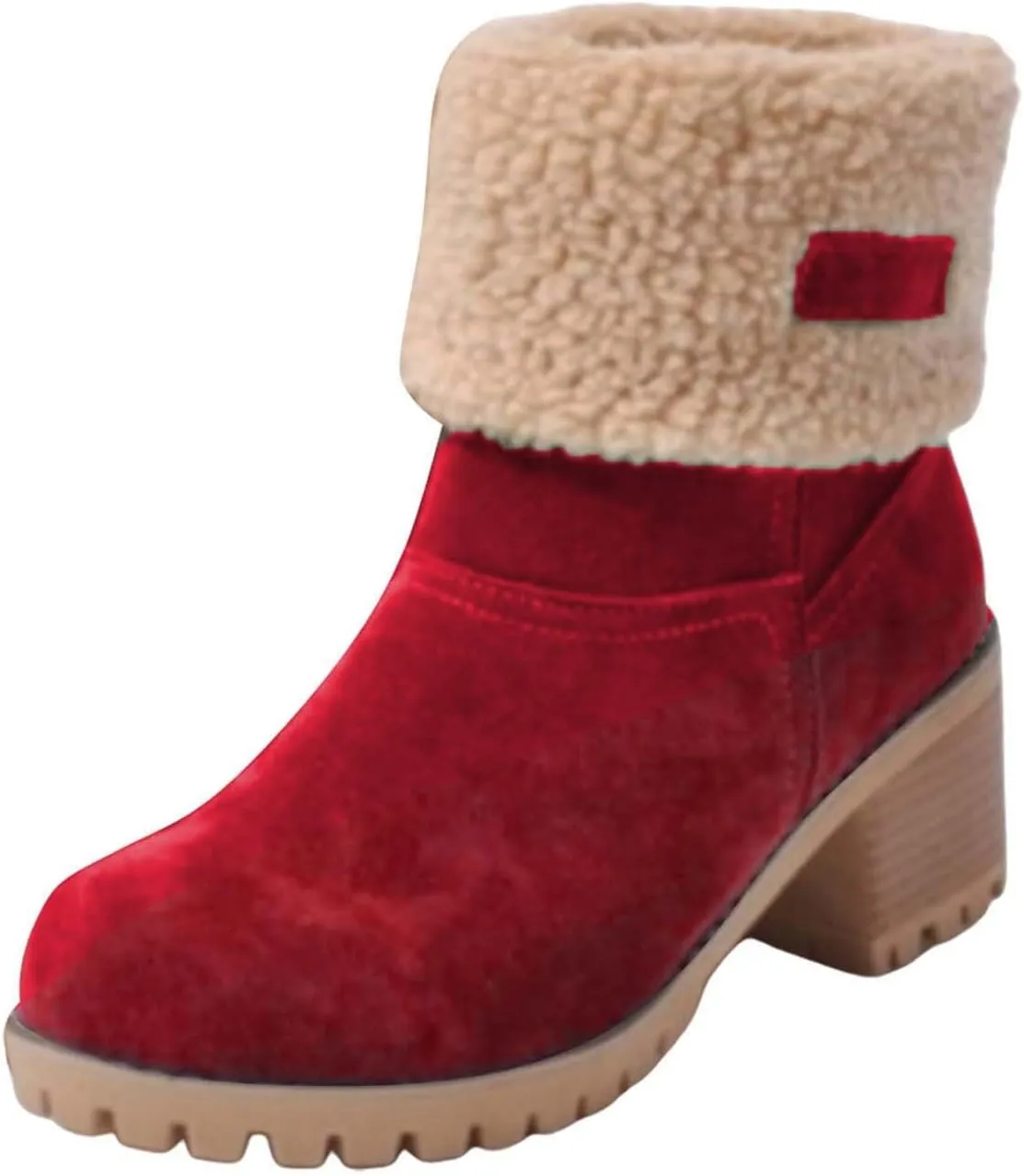 Womens Wide Winter Warm Snow Boots Weather Comfortable And Womens Boots Wide Calf Plush Lined Walking Shoes (Red, 6.5)