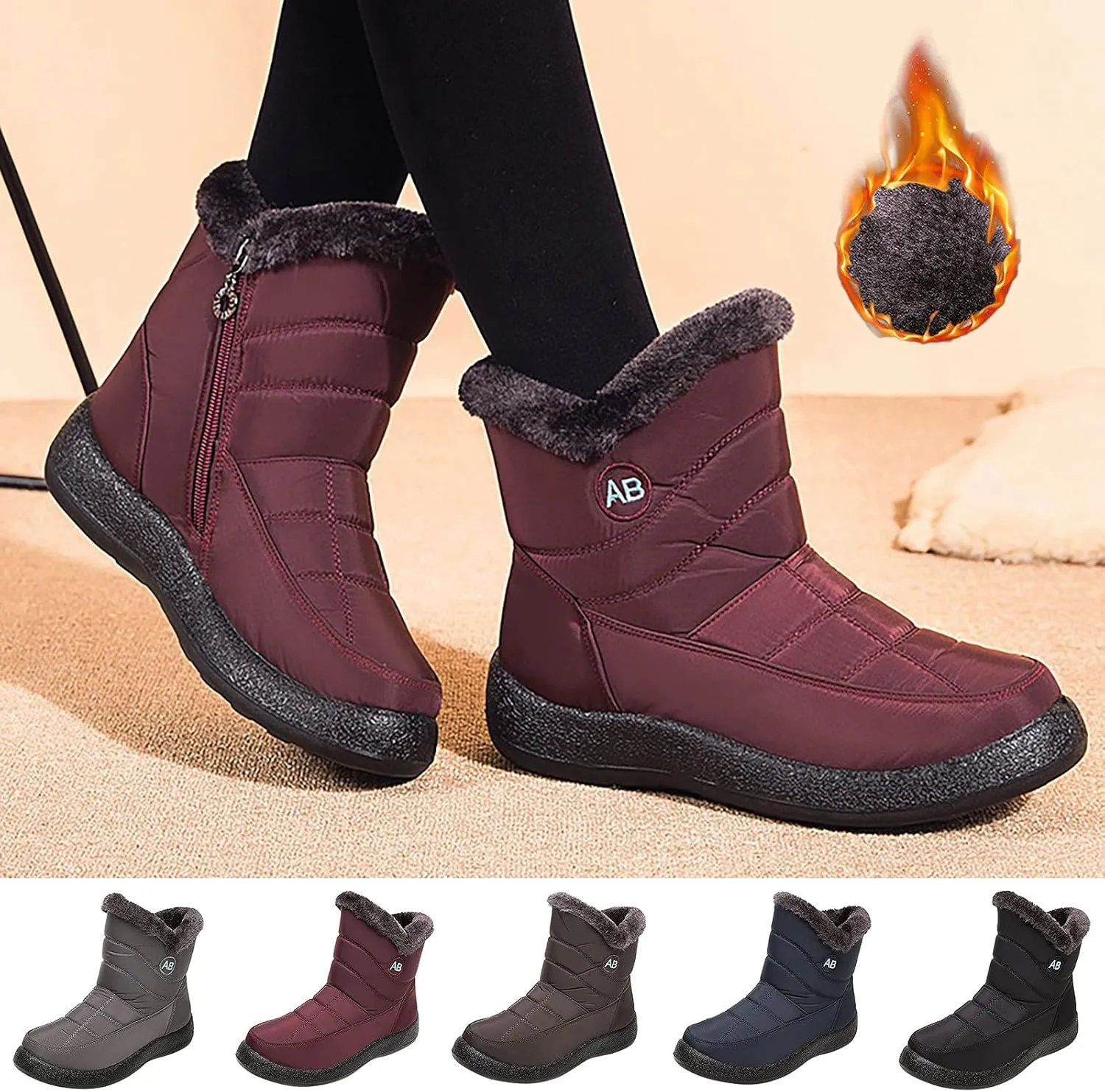 Womens Winter Boots Snow Boots for Women Waterproof Cloth Womens Winter Warm Boots Round Toe Rubber Sole Comfortable