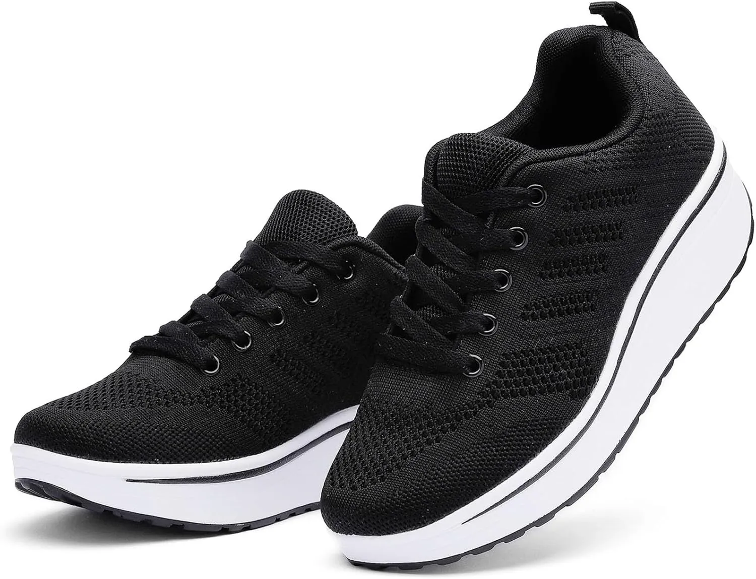 WUIWUIYU Womens Outdoor Casual Wedge Platform Mesh Lace-Up Sport Athletic Rocker Shoes Trainers Sneakers