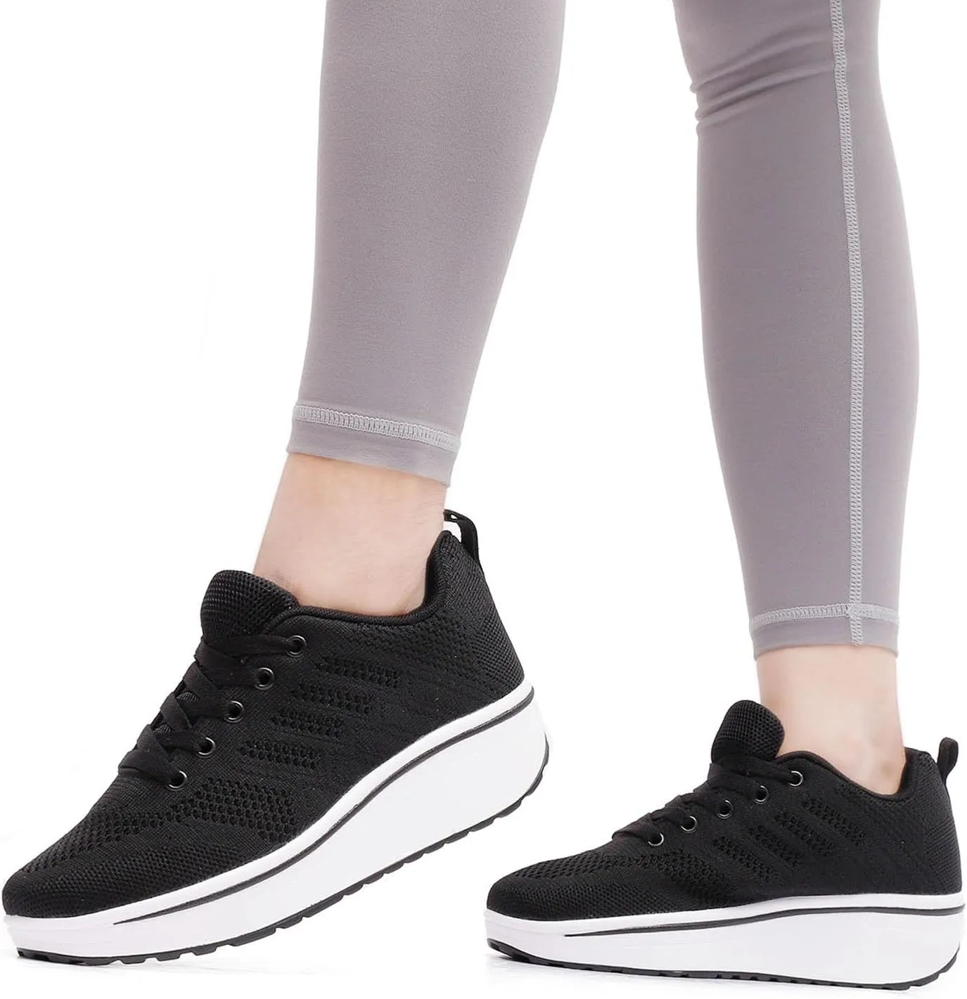 WUIWUIYU Womens Outdoor Casual Wedge Platform Mesh Lace-Up Sport Athletic Rocker Shoes Trainers Sneakers