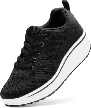 WUIWUIYU Womens Outdoor Casual Wedge Platform Mesh Lace-Up Sport Athletic Rocker Shoes Trainers Sneakers