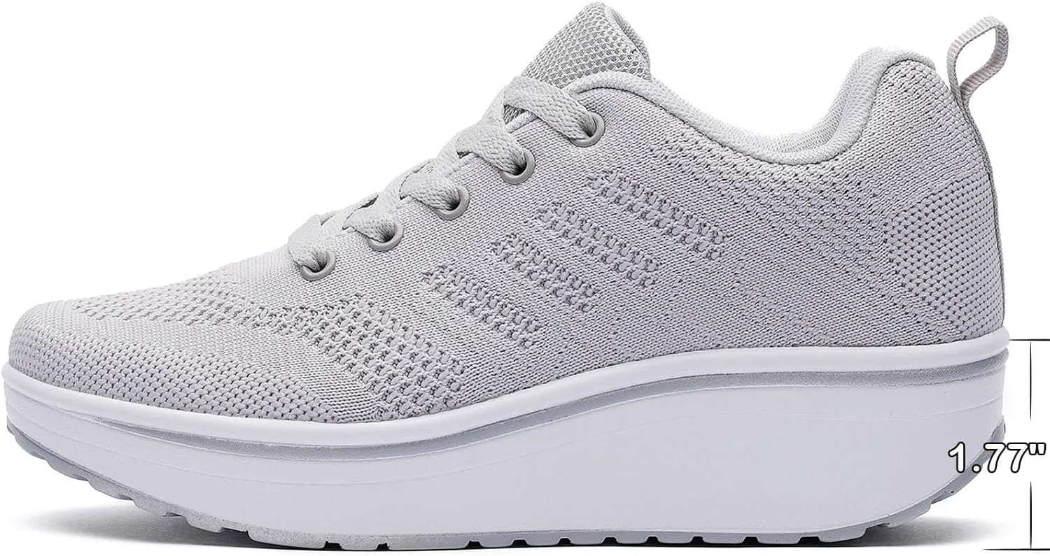 WUIWUIYU Womens Outdoor Casual Wedge Platform Mesh Lace-Up Sport Athletic Rocker Shoes Trainers Sneakers