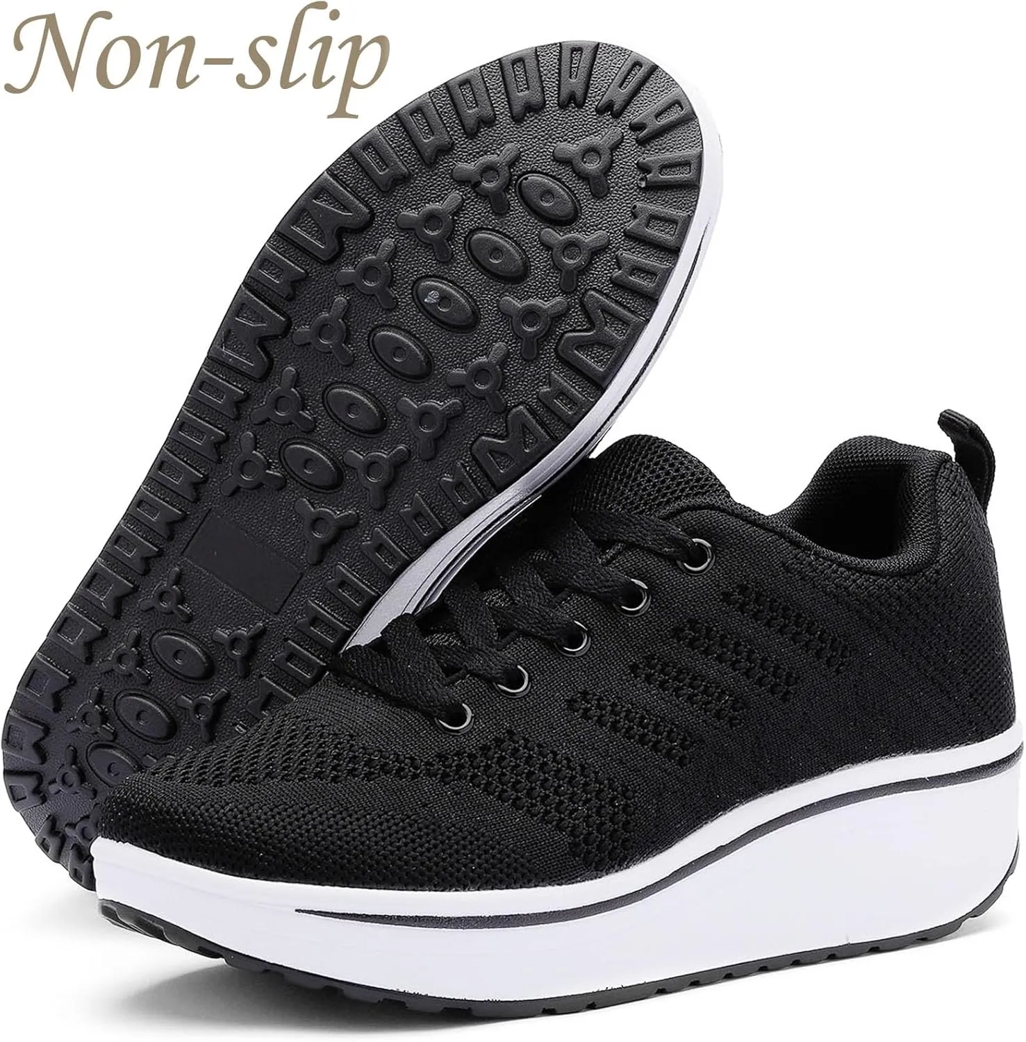 WUIWUIYU Womens Outdoor Casual Wedge Platform Mesh Lace-Up Sport Athletic Rocker Shoes Trainers Sneakers