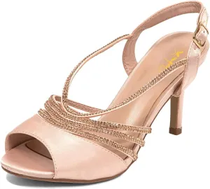 XYD Women Dance Ballroom Latin Jazz Sandals Open Almond Toe Slingback Mid Heels Crystal Rhinestones Strappy Sparkling Bridal Evening Party Pumps Shoes