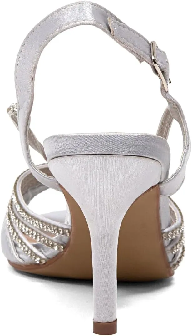 XYD Women Dance Ballroom Latin Jazz Sandals Open Almond Toe Slingback Mid Heels Crystal Rhinestones Strappy Sparkling Bridal Evening Party Pumps Shoes