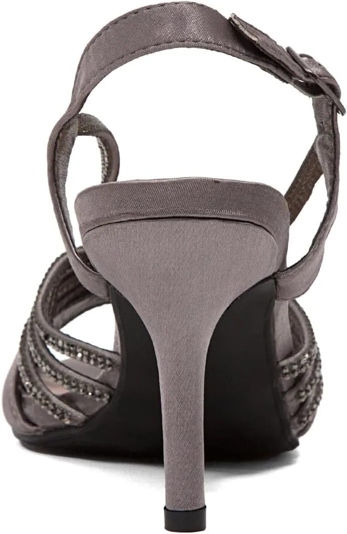 XYD Women Dance Ballroom Latin Jazz Sandals Open Almond Toe Slingback Mid Heels Crystal Rhinestones Strappy Sparkling Bridal Evening Party Pumps Shoes