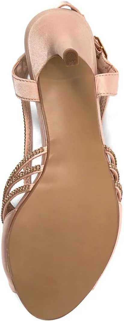 XYD Women Dance Ballroom Latin Jazz Sandals Open Almond Toe Slingback Mid Heels Crystal Rhinestones Strappy Sparkling Bridal Evening Party Pumps Shoes