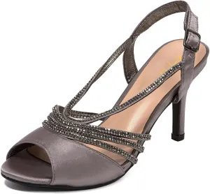 XYD Women Dance Ballroom Latin Jazz Sandals Open Almond Toe Slingback Mid Heels Crystal Rhinestones Strappy Sparkling Bridal Evening Party Pumps Shoes