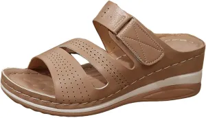 ZSpzx Summer Sandals for Women 2025,Peep Toe Comfortable Dressy Slip On Strappy Low Wedge Heel Platform Womens Sandal Ladies Recovery Cushioned Footbed Plantar Fasciitis Walking Beach Shoes
