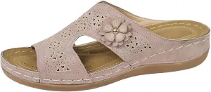 ZSpzx Womens Orthotic Slides Sandals Dressy Summer Orthopedic Slides with Arch Support Chunky Bottom Sandals Vintage Open Toe Flower Flat Comfortable Walking Thong Sandals