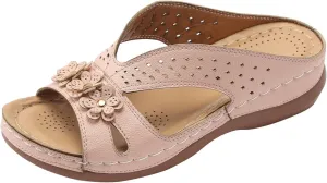 ZSpzx Womens Orthotic Slides Sandals Dressy Summer Vintage Open Toe Flower Flat Orthopedic Slides with Arch Support Chunky Bottom Sandals Comfortable Walking Thong Sandals